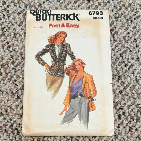 Vintage Other - Butterick Blazer Sewing Pattern 6793. Size 8